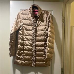 Lilly Pulitzer Tan Quilted Ruffle-Front Puffer Jacket